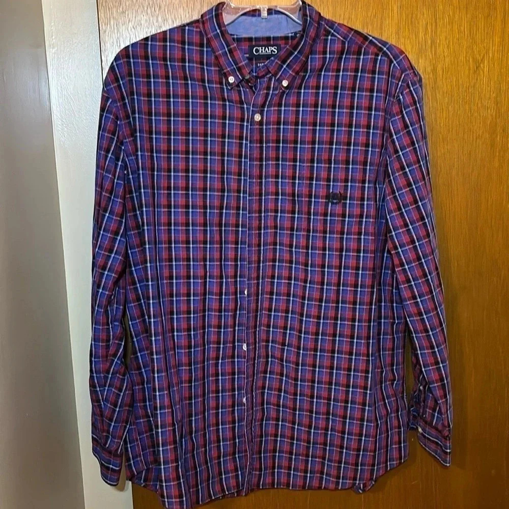 Chaps Men’s Easy Care Shirt Red/Blue Size XXL